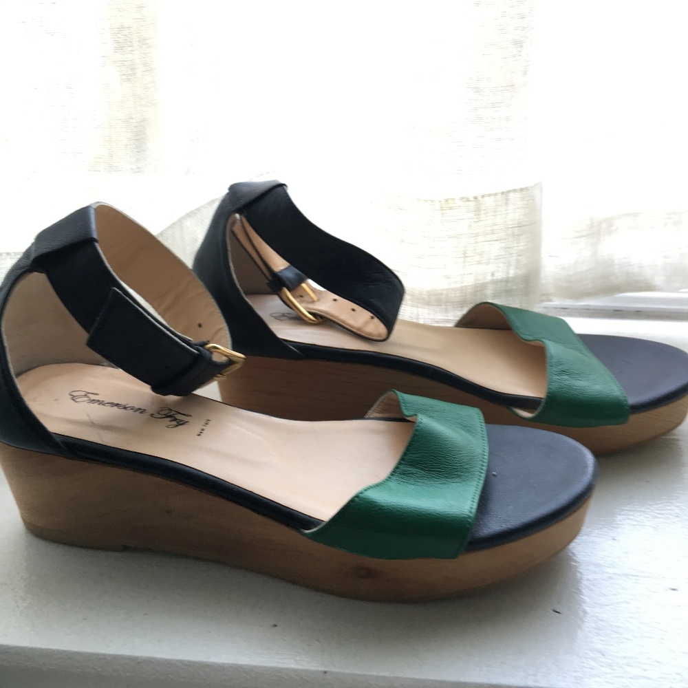 Emerson Fry Leather Wedge Sandals: Blue and Green